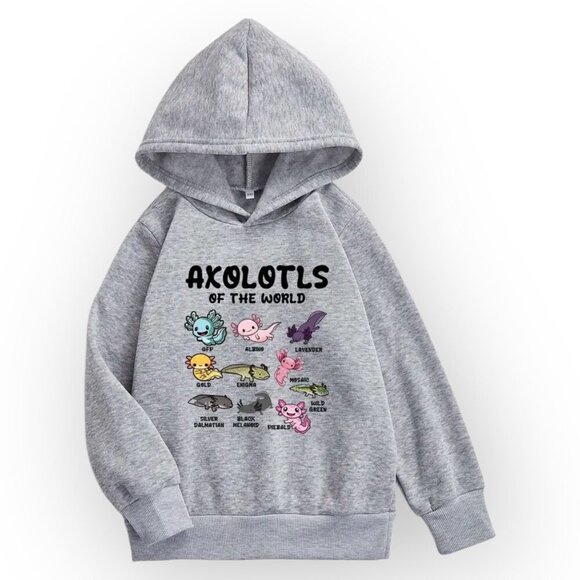 Axolotls Of The World Minecraft Inspired Gray Hooded Sweatshirt Youth Size 7-8 - Picture 7 of 7